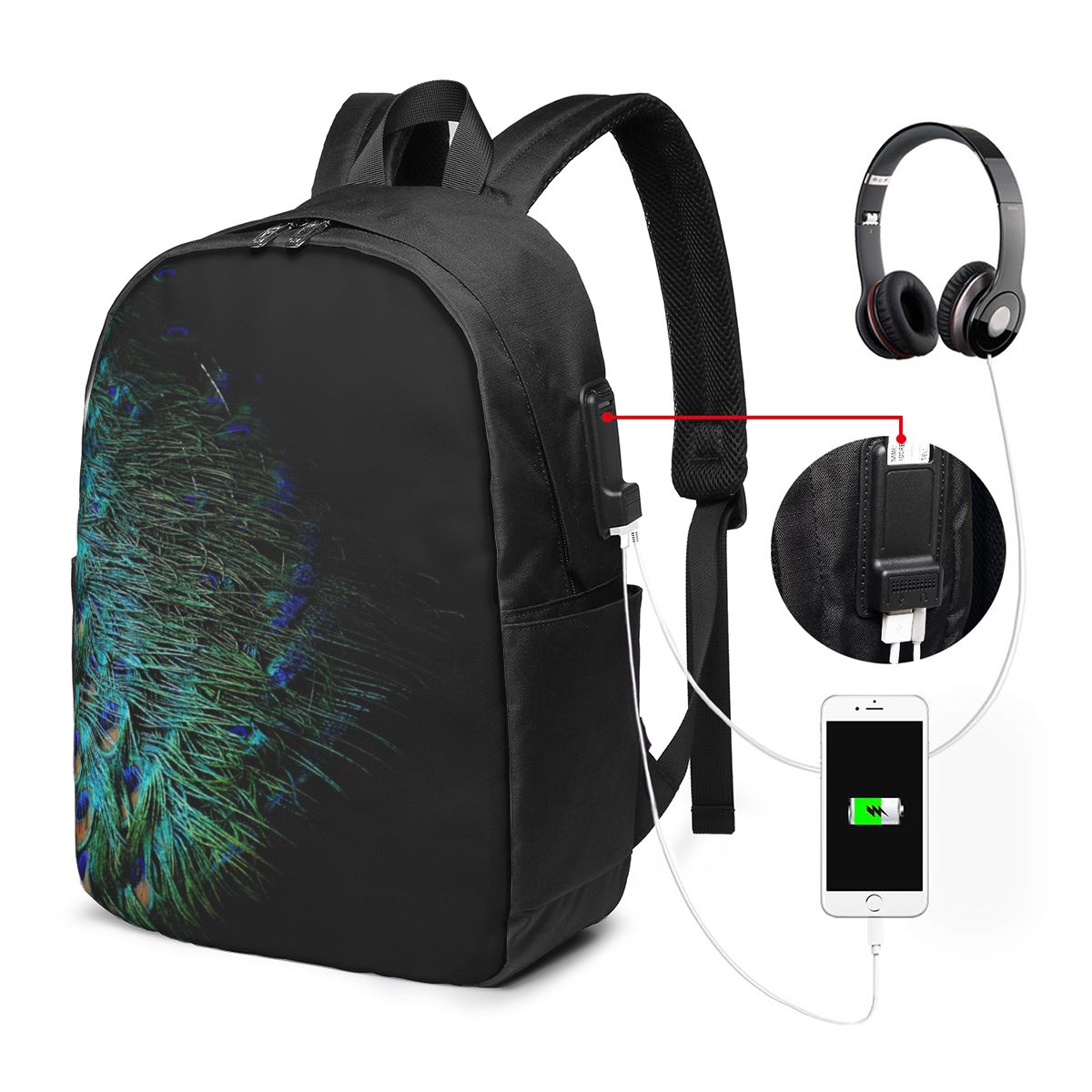 Laptop Bag - Mochila com penas de pavão em